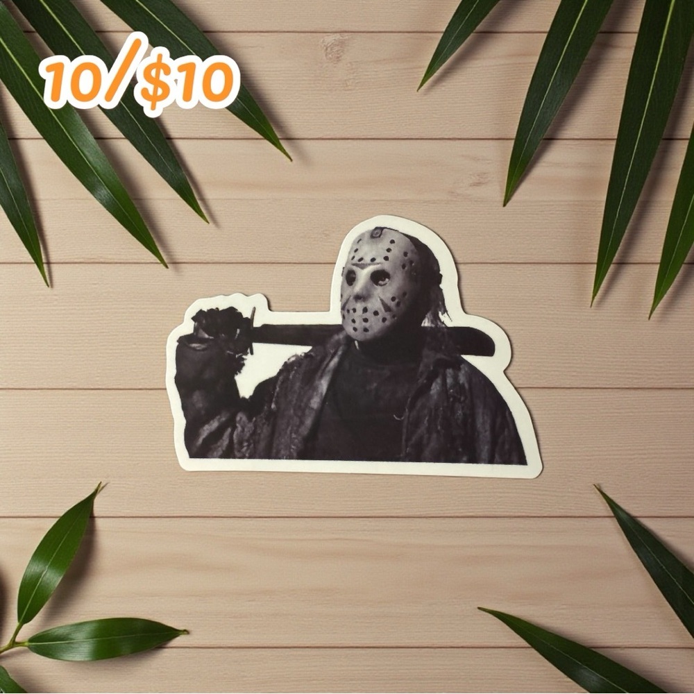 Jason Voorhees Black & White Horror Sticker – Matte – 2.25”